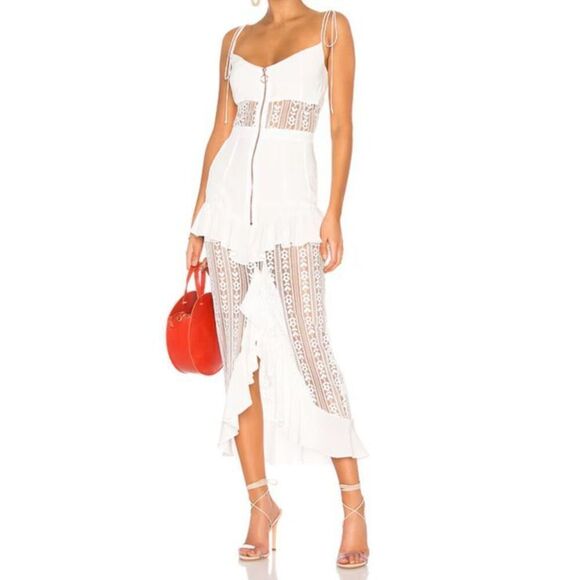 For Love & Lemons Women's Sz M Light Green Lovebird Lace Midi Dress - Picture 11 of 13